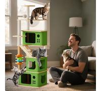 PETCUTE Grand Arbre à Chat en Bois, Tour Moderne pour Chats avec Capsules Spatiales, échelle, Jouets pour Chat, Plateformes, Meubles pour Chats,Capacité de Charge 7kg