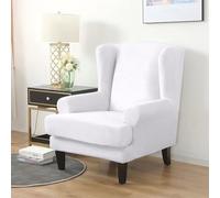 PETCUTE Housse de Fauteuil à Oreilles Extensible Couvre Fauteuil Elastique Protecteur pour Chaise Blanc Pur