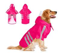 PETCUTE Imperméable pour Chien, Veste de Pluie à Capuche Transparente pour Chiens avec Trou pour Harnais,Ajustables,Imperméable,Vêtements pour Animaux de Compagnie avec Bande Réfléchissante,3XL