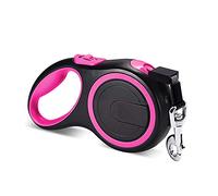 PETCUTE Laisse Chien Enrouleur,Laisse Rétractable pour Chien pour Petit,Moyen Chiens,Laisse Chiens avec Sangle en Nylon Forte,Poignée Antidérapante,Frein à Une Main,Verrouillage Jusqu'à 50kg Rose 5M