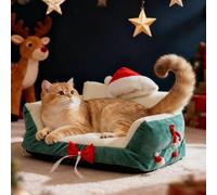 PETCUTE Lit de Noël pour Chat et Petit Chien,Canapé en Peluche Moelleuse pour Animaux de Compagnie,Panier pour Chiot avec Housse Amovible et Lavable,Coussin Doux et Respirant pour Chat,pour Sommeil,M