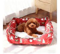 PETCUTE Lit de Noël pour Chat,Lit pour Chien de Taille Moyenne,Lavable,Chaud et Doux,Canapé pour Chiens en Peluche avec Fond antidérapant,Panier Douillet pour Animaux,Rouge,S