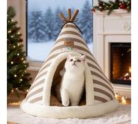 PETCUTE Lit Niche pour Chat d'intérieur avec Jouet Suspendu,Pliable,Lit Grotte pour Petit Chien Antidérapant,Super Doux Tente pour Chaton Niche Maisons, idéal pour Chats et Chiots,Marron,XL