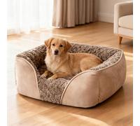 PETCUTE Lit Orthopédique pour Chiens de Taille Moyenne, Lavable Canapés pour Chien,Lit pour Animaux Domestique avec Fond Antidérapant,Coussin Anti-anxiété pour Petit Moyen Chiens et Chats,Camel,S