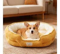 PETCUTE Lit pour Chat en Peluche,Panier pour Chien Lavable avec Fond Antidérapant,Canapé Doux Confort pour Animaux de Compagnie,Lit Donut pour Chiens et Chats,Jaune,XL