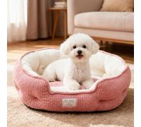PETCUTE Lit pour Chat en Peluche,Panier pour Chien Lavable avec Fond Antidérapant,Canapé Doux Confort pour Animaux de Compagnie,Lit Donut pour Chiens et Chats,Rose,L