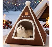 PETCUTE Lit pour Chat Grotte de Chat,Conique,Panier Chats Pliable avec Coussin Lavable et Fond Antidérapant,Douce et Chaude,Tente pour Chaton Adaptée aux Animaux Domestiques Moyens,Marron,M
