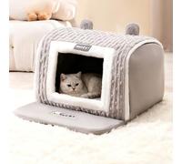 PETCUTE Lit pour Chats et Petits Chiens,Niche Pliable pour Chats d'intérieur avec Fond Antidérapant et Résistant à l'eau,Maison pour Chat avec Coussin Lavable et Amovible,Gris,3XL