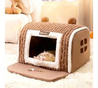 PETCUTE Lit pour Chats et Petits Chiens,Niche Pliable pour Chats d'intérieur avec Fond Antidérapant et Résistant à l'eau,Maison pour Chat avec Coussin Lavable et Amovible,Marron,S