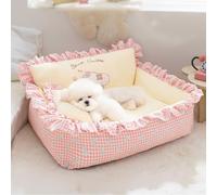 PETCUTE Lit pour Chiens de Taille Moyenne, Canapés pour Chiens avec Fond Antidérapant, Doux et Confortable,Coussin pour Chien,Lit pour Animaux avec Oreiller,Housse Amovible et Lavable,M