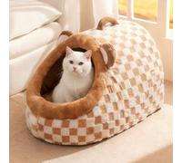 PETCUTE Lits pour Chats d'intérieur,Lit Grotte pour Chat Mignon en Forme de Pantoufle avec Poignée,Antidérapant,Niche Pliable pour Chiens,Maison pour Chat avec Coussin Amovible et Lavable,Marron,L