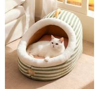 PETCUTE Lits pour Chats d'intérieur,Lit Grotte pour Chat Mignon en Forme de Pantoufle avec Poignée,Antidérapant,Niche Pliable pour Chiens,Maison pour Chat avec Coussin Amovible et Lavable,Vert,M