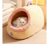 PETCUTE Lits pour Chats d'intérieur,Lit Grotte pour Chat Mignon en Forme de Pantoufle avec Poignée,Antidérapant,Niche Pliable pour Chiens,Maison pour Chat avec Coussin Amovible et Lavable,Jaune,XL