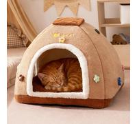 PETCUTE Lits pour Chats d'intérieur, Tente-Grotte pour Petits Chiens, Lit Grotte pour Chats avec Coussin Amovible et Lavable,Ultra Douce,Niche pour Chat avec Fond Antidérapant,Marron,S