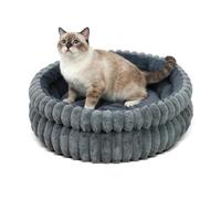 PETCUTE Lits Ronds pour Chats d'Intérieur, Lavables en Machine, Lit Apaisant pour Chiens avec Fond Antidérapant et Coussin Réversible,pour Chats, Petits Chiens et Chiots de Taille Moyenne,S