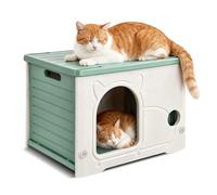 PETCUTE Maison de Chat en Plastique pour l'intérieur et l'extérieur,Résistante aux Intempéries,Maison pour Chats en Plastique,Imperméable,Abri pour Chat Sauvage,pour Toutes Les Saisons,Vert