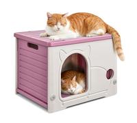 PETCUTE Maison de Chat en Plastique pour l'intérieur et l'extérieur,Résistante aux Intempéries,Maison pour Chats en Plastique,Imperméable,Abri pour Chat Sauvage,pour Toutes Les Saisons,Rose Rouge