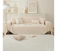 PETCUTE Multifonction Jeté de Canapé Grande Taille,Housse de Canapé 2 Places,Réversible Couvre Canapé Jete de Canape Polyvalente,Grande Couverture pour lit Double,Beige,180 * 420cm