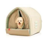 PETCUTE Niche d'extérieur pour Chat,Lavable Maison pour Chats avec Rideaux de Porte,Douce et Confortable,Lit pour Chat d'intérieur,Pliable Paniers pour Chats avec Fond Antidérapant,L