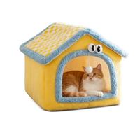 PETCUTE Niche d'intérieur pour Chat et Chien avec Coussin Amovible,Niche Pliable pour Chat avec Fond Antidérapant, Lit Lavable pour Animaux de Compagnie de Taille Moyenne,Jaune,S