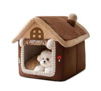 PETCUTE Niche d'intérieur pour Chat et Chien avec Coussin Amovible,Niche Pliable pour Chat avec Fond Antidérapant, Lit Lavable pour Animaux de Compagnie de Taille Moyenne,Marron,S