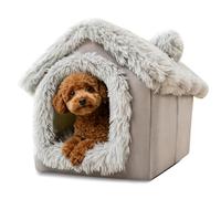 PETCUTE Niche pour Chat et Chien d'intérieur,Lavable,en Peluche,Maison de Chat Pliable avec Coussin Amovible,Fond Antidérapant,Lit Chaud et Confortable pour Chatons Chiots Petits Chiens,Gris,M
