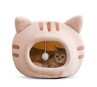 PETCUTE Niche pour Chat Intérieur Lavable, Semi-Fermée avec Coussin Amovible, Fond Antidérapant, Chaude et Confortable Maison pour Animal de Compagnie