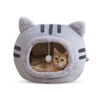 PETCUTE Niche pour Chat Intérieur Lavable, Semi-Fermée avec Coussin Amovible, Fond Antidérapant, Chaude et Confortable pour Animal de Compagnie