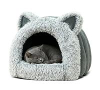 PETCUTE Niche pour Chats et Petits Chiens, Lit pour Animaux Domestiques Mignon Lavable,Pliable Lits pour Chiens avec Fond Antidérapant,Maison pour Chat Semi-fermée avec Coussin Amovible,Gris,L