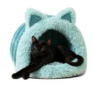 PETCUTE Niche pour Chats et Petits Chiens, Lit pour Animaux Domestiques Mignon Lavable,Pliable Lits pour Chiens avec Fond Antidérapant,Maison pour Chat Semi-fermée avec Coussin Amovible,Bleu,L