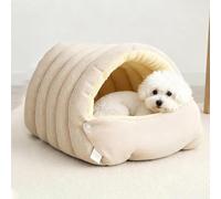 PETCUTE Niche pour Chien 2 en 1,Lit pour Chat d'intérieur,Niche Confortable pour Chien en Forme De Nid,Semi-fermé,Lit Igloo Amovible Lavable pour Chiens et Chats avec Bouton-Pression,Beige,M