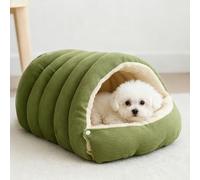 PETCUTE Niche pour Chien 2 en 1,Lit pour Chat d'intérieur,Niche Confortable pour Chien en Forme De Nid,Semi-fermé,Lit Igloo Amovible Lavable pour Chiens et Chats avec Bouton-Pression,Vert,L