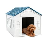 PETCUTE Niche pour Chien Exterieur,Ventilé,Maison pour Chiens en Plastique avec Toit Étanche,Abri pour Chien,pour Utilisation Intérieure et Extérieure,Ultra Facile à Assembler,Bleu,M