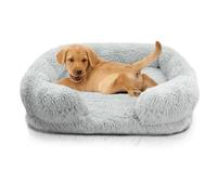 PETCUTE Panier Chien Grande Taille d'hiver en Peluche Ultra Doux - Lit Chien Orthopédique, Housse Amovible et Lavable avec Base Anti-Dérapante M-Gris Clair