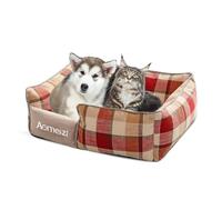 PETCUTE Panier pour Chien Moyen Grande Taille,Orthopedique Lit pour Chien avec Couvercle Amovible,Confortable et Apaisant,Lavable Antidérapant Panier pour Chiens et Chats,Rouge,S