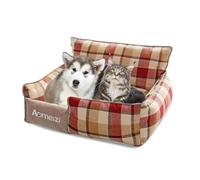 PETCUTE Panier pour Chien Moyen Grande Taille,Orthopedique Lit pour Chien avec Couvercle Amovible,Confortable et Apaisant,Lavable Antidérapant Panier pour Chiens et Chats,Rouge,XL