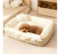 PETCUTE Panier pour Chien Moyen Taille,Coussin Moelleux pour Chiens de Petite et Grande Taille,Lit Lavable pour Animaux de Compagnie avec Housse Amovible,Antidérapant,Canapé Chiens,Jaune,S