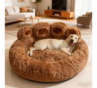PETCUTE Panier pour Chien Orthopédique,Coussin Chien Dehoussable,Doux et Confortable,Canapé Lavable pour Chiens,Lit pour Chiens et Chats avec Base Antidérapante,Café,L