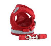 PETCUTE Réfléchissant Harnais pour Chien Réglable Ne Tirez Pas Harnais pour Chien Maille Gilet Harnais Poitrine avec Laisse Rouge M