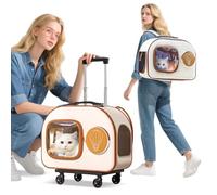 PETCUTE Sac à Dos à roulettes pour Chien et Chat - Jusqu'à 6 kg,Pliable Sac à Dos de Transport pour Chat avec Design Ventilé,Sacs Transport Chien pour Voyage en Train/Voiture/Avion