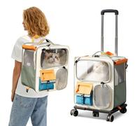 PETCUTE Sac à Dos Chat Chien,2-in-1 Caisse de Transport Chat avec roulettes,Sac de Transport pour Chien en Maille Respirant,Pliable Sac à Dos de Transport pour Chat avec Tapis Amovible,Jusqu'à 15KG