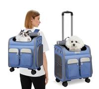 PETCUTE Sac à Dos de Transport pour Chat et Chien Avec Roues - Respirant, 11 kg Max, Pliable, Poches de Rangement, Tapis Amovible - Poussette pour Animaux