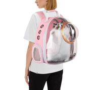 PETCUTE Sac à Dos de Transport pour Chat,Transparent Respirant Sac à Dos à Bulle pour Animal Domestique avec Tapis Amovible,Sac à Dos Chat Chien pour Voyage, Randonnée, Marche, Camping,Rose