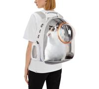 PETCUTE Sac à Dos de Transport pour Chat,Transparent Respirant Sac à Dos à Bulle pour Animal Domestique avec Tapis Amovible,Sac à Dos Chat Chien pour Voyage, Randonnée, Marche, Camping,Gris