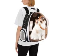 PETCUTE Sac à Dos de Transport pour Chat,Transparent Respirant Sac à Dos à Bulle pour Animal Domestique avec Tapis Amovible,Sac à Dos Chat Chien pour Voyage, Randonnée, Marche, Camping,Couleur thé