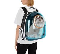 PETCUTE Sac à Dos de Transport pour Chat,Transparent Respirant Sac à Dos à Bulle pour Animal Domestique avec Tapis Amovible,Sac à Dos Chat Chien pour Voyage, Randonnée, Marche, Camping,Bleu