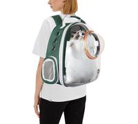 PETCUTE Sac à Dos de Transport pour Chat,Transparent Respirant Sac à Dos à Bulle pour Animal Domestique avec Tapis Amovible,Sac à Dos Chat Chien pour Voyage, Randonnée, Marche, Camping,Vert foncé