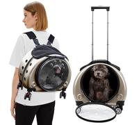 PETCUTE Sac à Dos pour Chat Chien avec roulettes,Bien Ventilé Sac de Transport Chats avec Poignée Télescopique,Pliable Sac à Dos pour Animaux de Compagnie avec Tapis Amovible,idéal pour Voyager