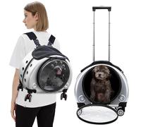 PETCUTE Sac à Dos pour Chat Chien avec roulettes,Bien Ventilé Sac de Transport Chats avec Poignée Télescopique,Pliable Sac à Dos pour Animaux de Compagnie avec Tapis Amovible,idéal pour Voyager