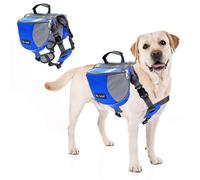 PETCUTE Sac à Dos pour Chiens avec de Grandes Poches,Respirant Sacoche de Harnais pour Chien avec Confortable Poignée,Réfléchissant Sacoche de Selle Sac à Dos pour Chien Moyens & Grands
